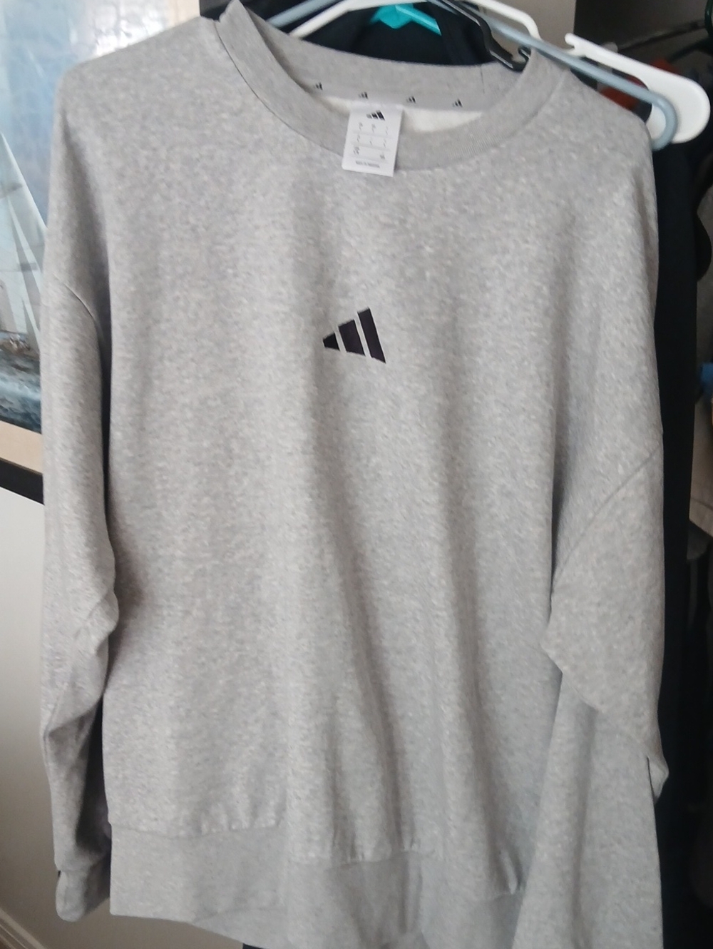 adidas Light Gray Crewneck Sweatshirt with Center Logo